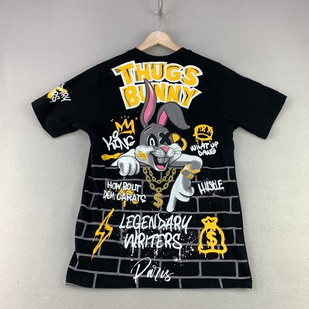 Super Massive Thugs Bunny Graphic Tee Mens Small Black Streetwear Hip Hop Paris